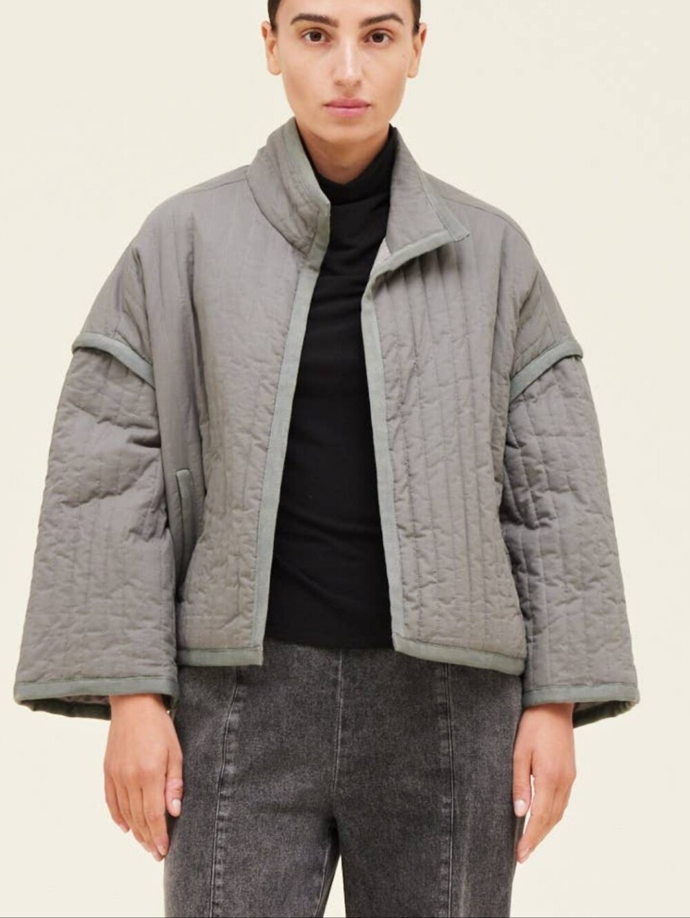 Grade & Gather Vertical Quilted Pedding Jacket - Gray